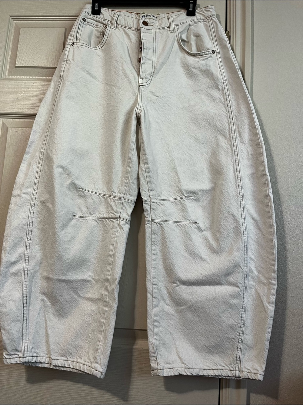 We The Free Good Luck Mid-Rise Barrel Wide-Leg Cream Jeans Women’s Size 30 - Picture 3 of 11